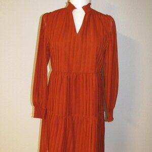 Nanette Lepore Pleated Long Sleeve Mini Dress Rust Orange V Neck Size 2 NEW